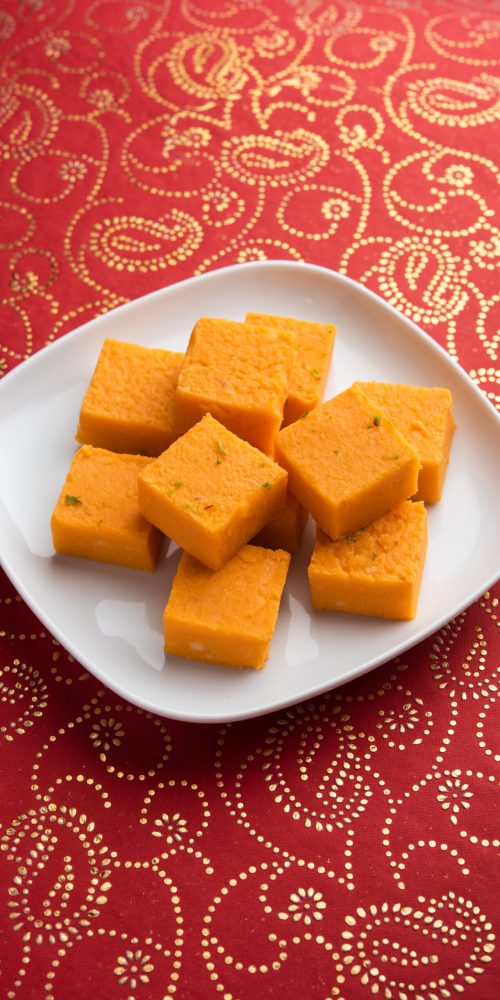 nagpur orange burfee or barfi or burfi is a creamy fudge made with fresh oranges and mawa